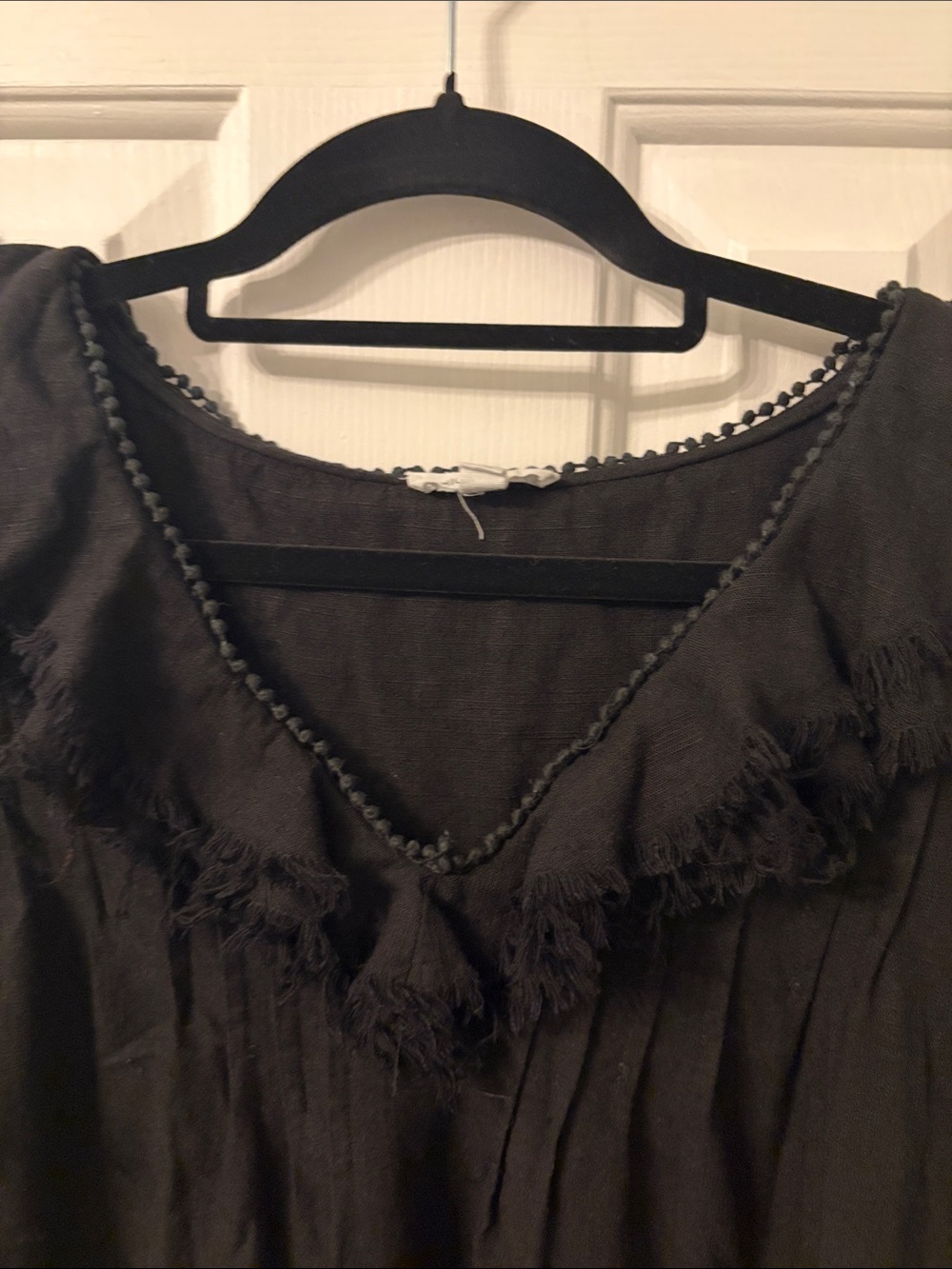 Black Frayed V-Neck Ruffle Sleeve Blouse - Picture 4 of 7